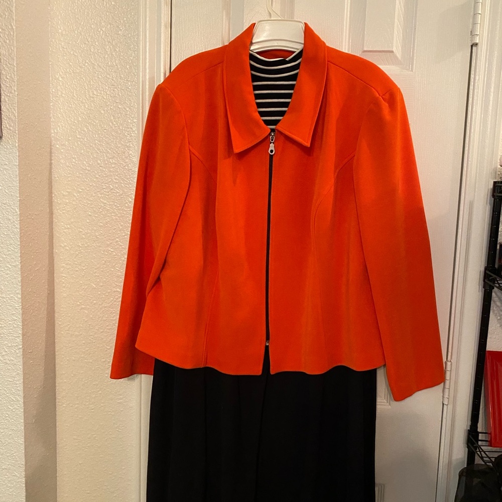 2Pc Orange/Black/White Dressy Casual Dress with Jacket.
